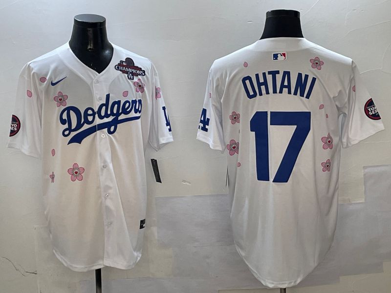 Men Los Angeles Dodgers 17 Ohtani White Sakura Edition 2025 Nike MLB Jersey style 3